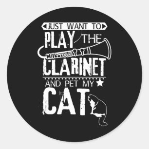 Pegatina Redonda Clarinet Y Cat