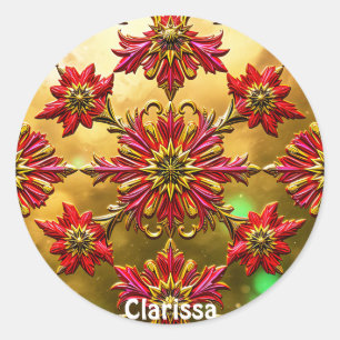 Pegatina Redonda CLARISSA ~ Navidades rojos brillantes de oro negro