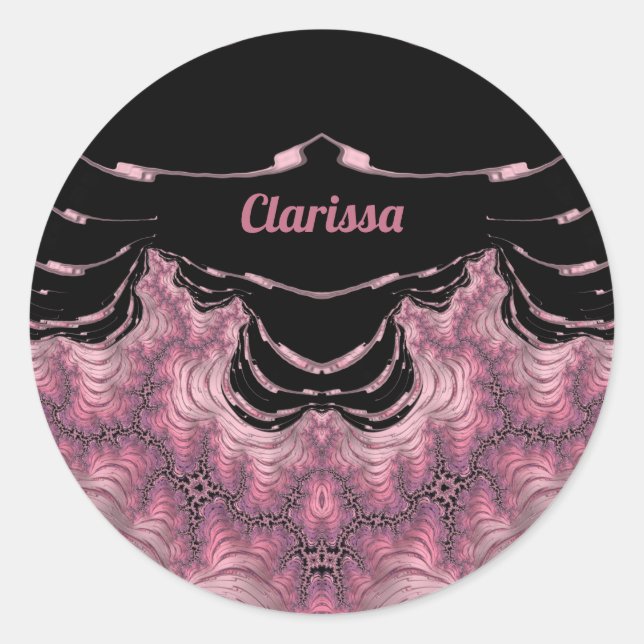 Pegatina Redonda CLARISSA ~ Negro y rosa ~ (Anverso)