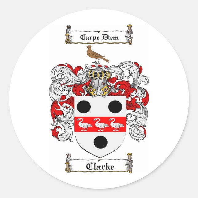 PEGATINA REDONDA CLARKE FAMILY CREST - CLARKE COAT OF ARMS (Anverso)