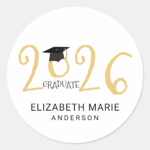 Pegatina Redonda Clase de 2017, Gold y Black Personalized
