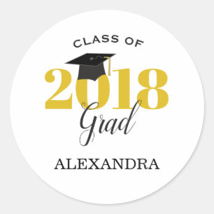 Pegatina Redonda Clase de 2018   Oro y negro