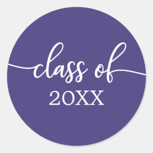 Pegatina Redonda Clase de 2021 Caligrafía Sencilla Chic Clásica Red