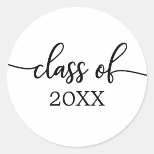 Pegatina Redonda Clase de 2021 Caligrafía Sencilla y Elegante