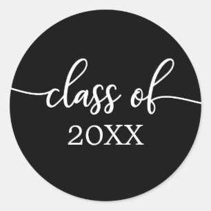 Pegatina Redonda Clase de 2021 Caligrafía Sencilla y Elegante Roun 