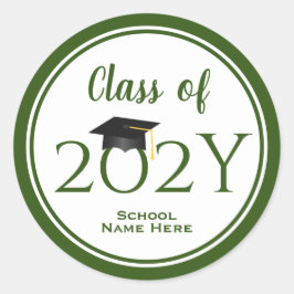 Pegatina Redonda Clase de 2023 Graduación Elegante Bosque Verde