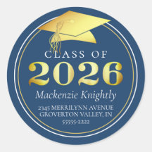 Clase de 2025 Elegant Blue Gold Return Address