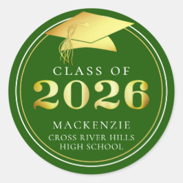 Pegatina Redonda Clase de 2025 Elegante Oro Verde Personalizado
