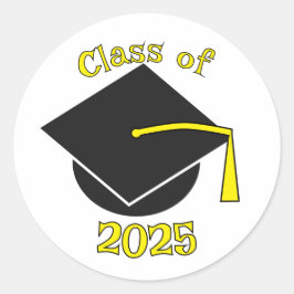 Pegatina Redonda Clase de 2025 Gorra de graduación Amarillo