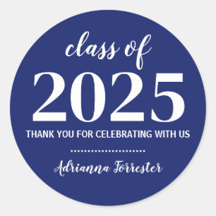 Pegatina Redonda Clase De 2025 Negrita Graduado Gracias Azul