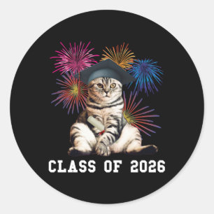 Pegatina Redonda Clase De 2026 Cat Lover