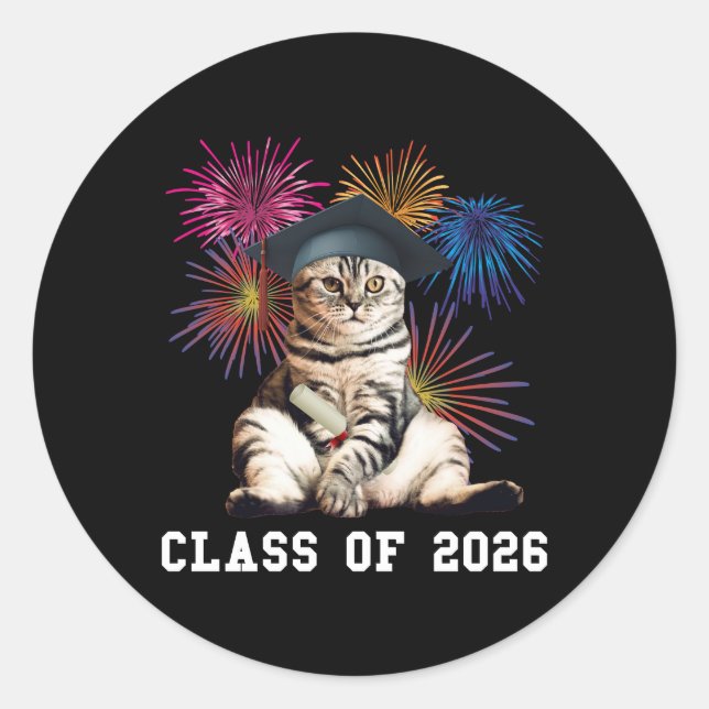 Pegatina Redonda Clase De 2026 Cat Lover (Anverso)