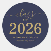 Clase de 2026 Escritura en Oro Azul Graduación 