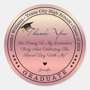 Pegatina Redonda clase de 2026, graduación gracias rosa metálico