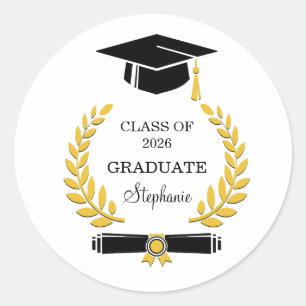 Pegatina Redonda Clase de 2026 Graduación Moderna y Elegante