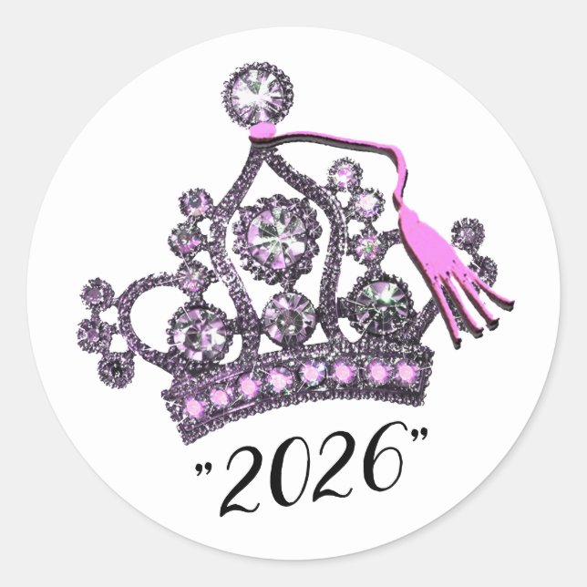 Pegatina Redonda “Clase de 2026” Tiara de Princesa (Anverso)