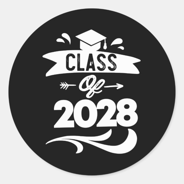 Pegatina Redonda Clase de 2028 TShirt Senior 2028 Graduación (Anverso)