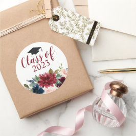 Pegatina Redonda Clase de acuarela floral de Borgoña