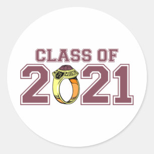 Pegatina Redonda Clase De Anillo De Clase 2021 (Maroon)