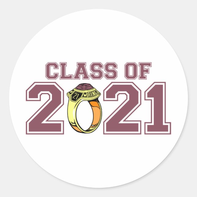 Pegatina Redonda Clase De Anillo De Clase 2021 (Maroon) (Anverso)