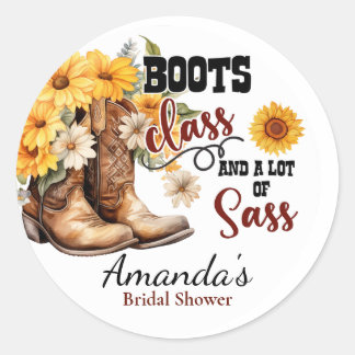 Pegatina Redonda Clase de Botas y Vaquera con Sabor Bridal Despedid