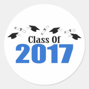 Pegatina Redonda Clase De Caps Y Diplomas De 2017 (Azul)