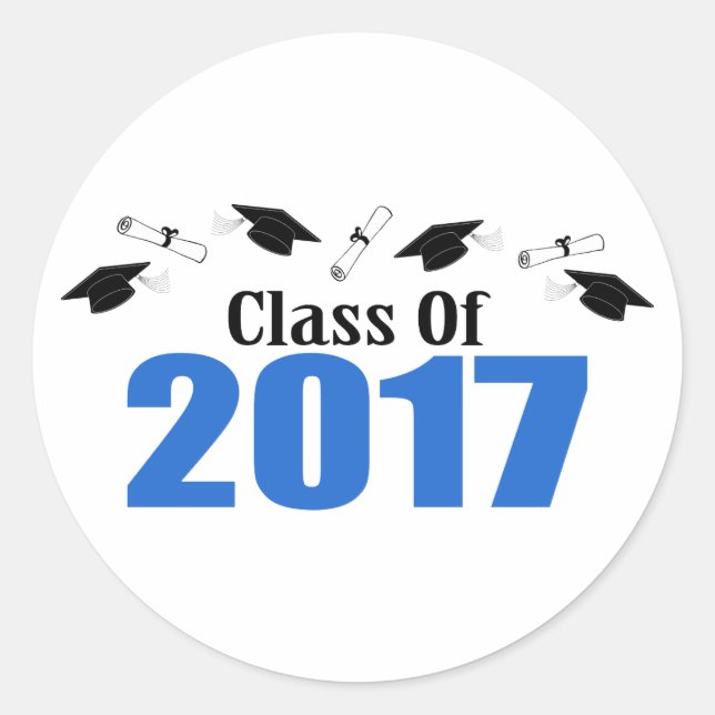 Pegatina Redonda Clase De Caps Y Diplomas De 2017 (Azul) (Anverso)