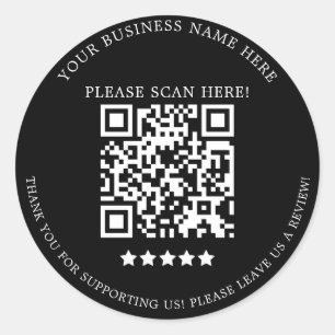 Pegatina Redonda Clase de código QR del nombre comercial blanco min