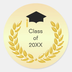 Pegatina Redonda Clase de Corona de Laurel de 20XX Graduación