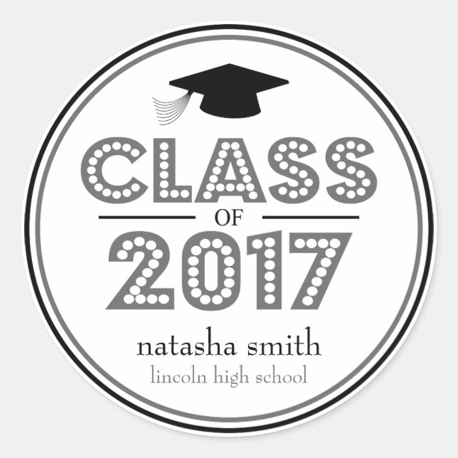 Pegatina Redonda Clase De Favor De Graduación 2017 (Gris/Negro) (Anverso)