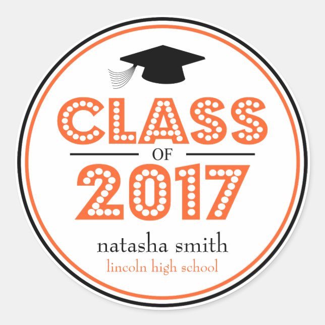 Pegatina Redonda Clase De Favor De Graduación 2017 (Naranja/Negro) (Anverso)