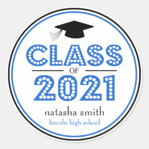 Pegatina Redonda Clase De Favor De Graduación 2021 (Azul/Negro)