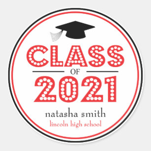 Pegatina Redonda Clase De Favor De Graduación 2021 (Rojo / Negro)