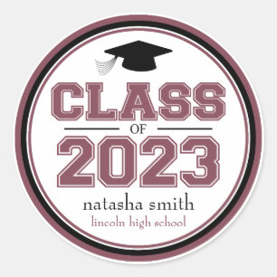 Pegatina Redonda Clase De Favor De Graduación 2023 (Maroon)