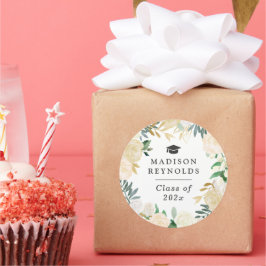 Pegatina Redonda Clase de Floral de oro verde blanco 2025