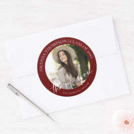Pegatina Redonda Clase de Fotografía Roja Graduación 2026 Agradecim