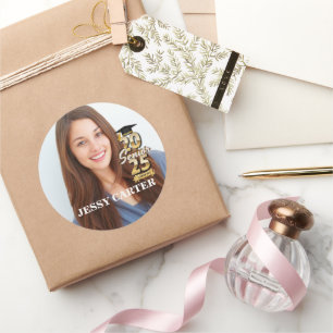 Pegatina Redonda Clase de Graduación 2025 Foto de Posgrado Superior