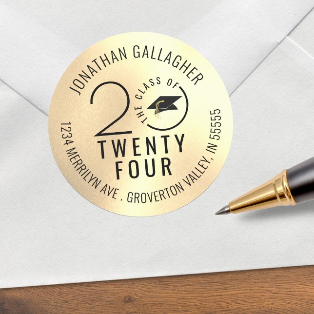 Pegatina Redonda Clase de Graduación Año Regreso de oro negro Direc (Subido por el creador)