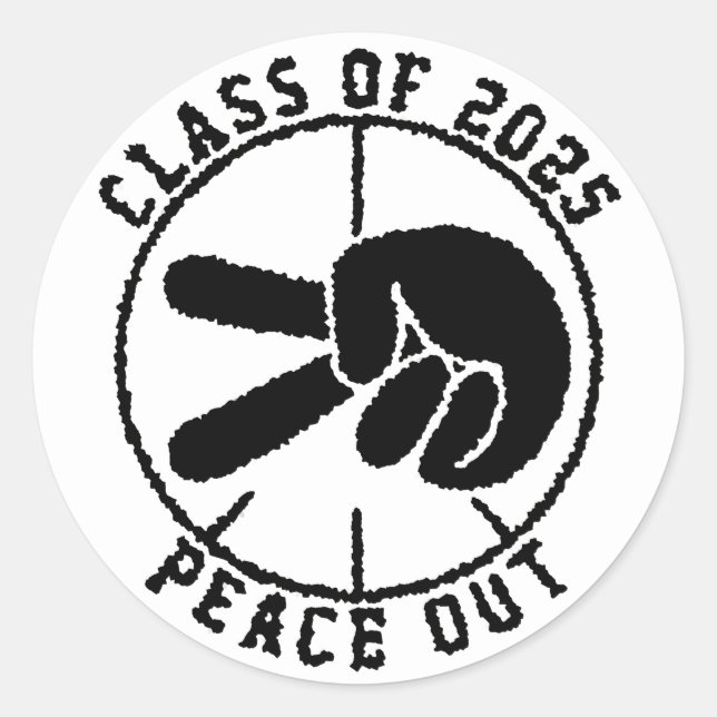 Pegatina Redonda Clase De Graduación De 2025 De La Paz En Blanco Y  (Anverso)