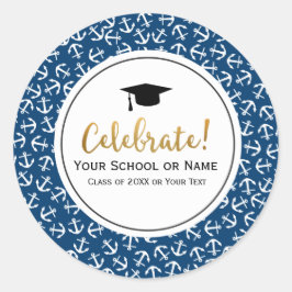Pegatina Redonda Clase de Graduación de Ancla Náutica de 20XX Fiest