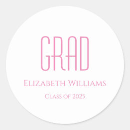 Pegatina Redonda Clase de graduación de la tipografía rosa simple d