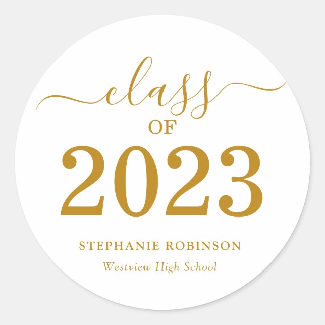 Pegatina Redonda Clase de Graduación Gold Script 2023 (Anverso)