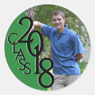 Pegatina Redonda Clase de Graduación Green Varsity 2018 con foto