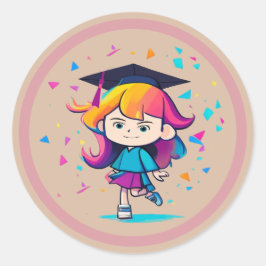Pegatina Redonda Clase de graduación linda 2026 graduada de dibujos