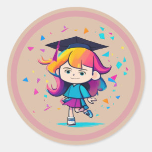 Pegatina Redonda Clase de graduación linda 2026 graduada de dibujos
