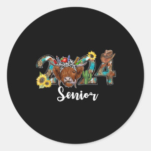 Pegatina Redonda Clase de Graduación Occidental para Vaca Highland 