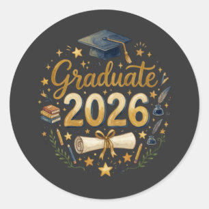 Pegatina Redonda Clase de graduación personalizada de 2026 Familia 