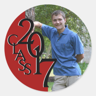 Pegatina Redonda Clase de Graduación Red Varsity 2017 con foto