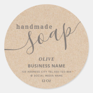 Pegatina Redonda Clase de jabón artesanal con escritura moderna min