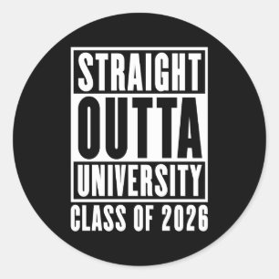 Pegatina Redonda Clase de la Universidad Straight Outta de 2026